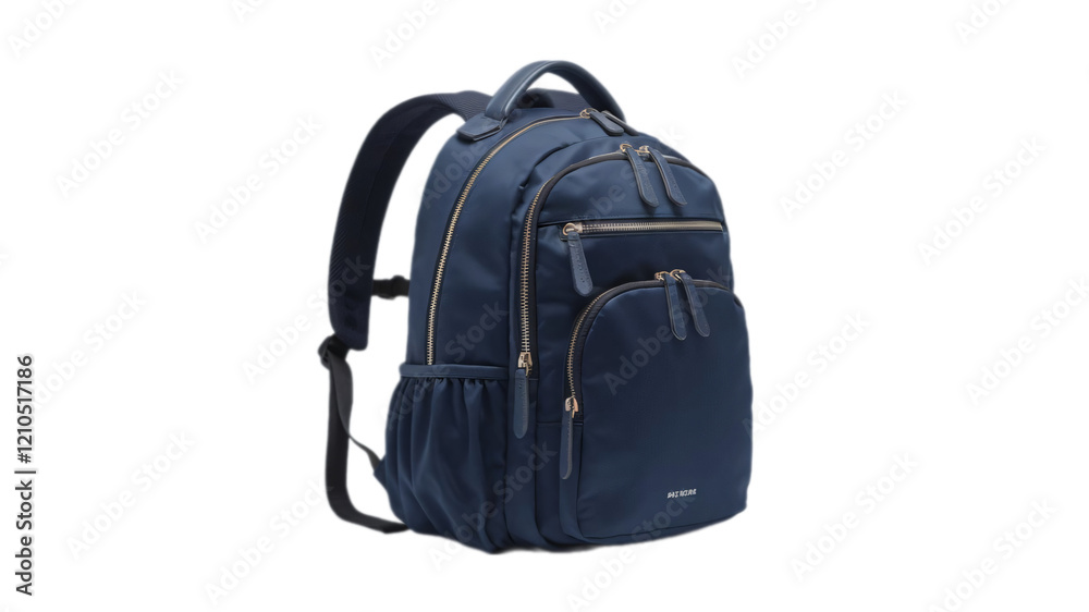 Fototapeta premium Black backpack for travel or school isolated on transparent background