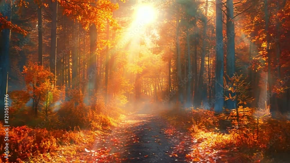 Enchanting autumn forest with golden leaves and sunlight creating a magical atmosphere. Enchanting autumn forest with golden leaves and sunlight creating a magical atmosphere.