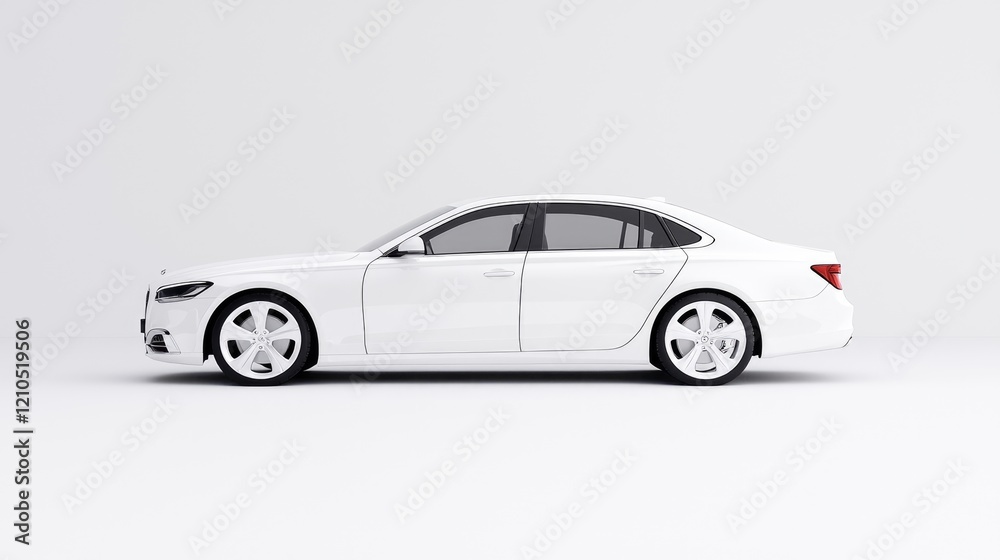 White sedan, side view, studio shot, clean background, automotive advertising White sedan, side view, studio shot, clean background, automotive advertising