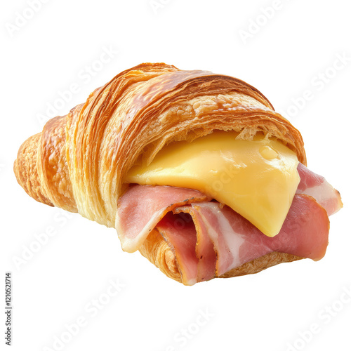 Isolated Croissant with Ham and Cheese Filling