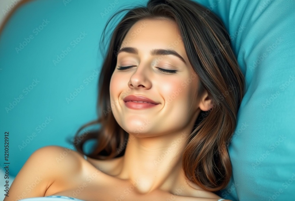 Portrait of a sleeping female person with gentle smile and relaxed facial expression Portrait of a sleeping female person with gentle smile and relaxed facial expression