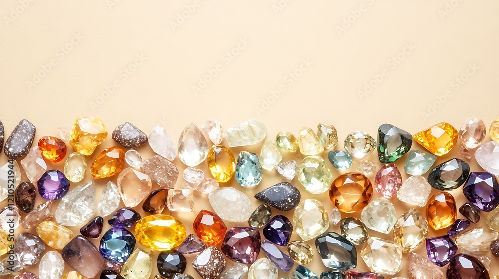 Colorful Gemstones Arranged on a Beige Background Colorful Gemstones Arranged on a Beige Background