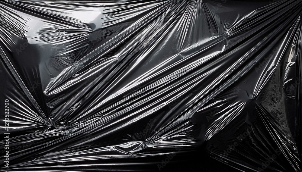 Fototapeta premium Wrinkled plastic texture on black