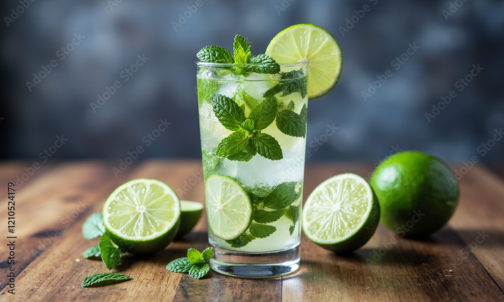 Fototapeta premium Virgin Mojito with Mint, Lime, Sugar, and Soda Water