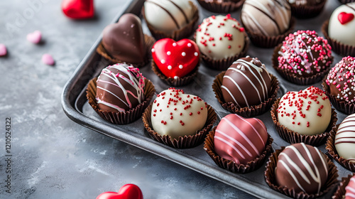 Luxurious Gourmet Valentine Chocolate Truffles in Heart Shapes for Special Celebrations : Generative AI