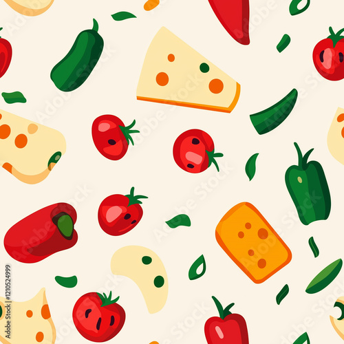 Pepper jack cheese flat illustration icons, Pepper jack cheese infinite pattern photo