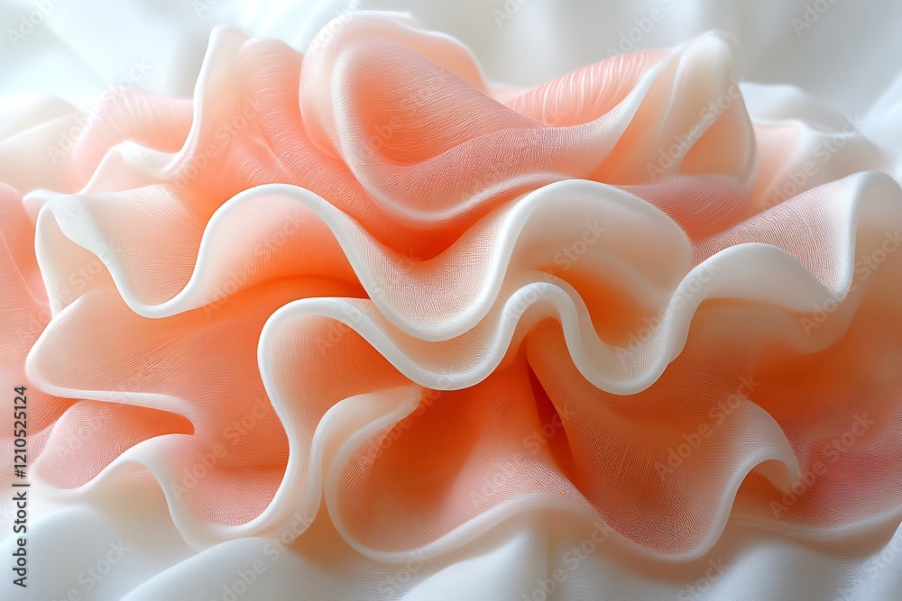 Abstract peach and white ruffled fabric. Abstract peach and white ruffled fabric.