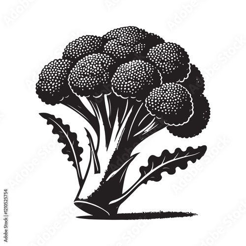 Elegant Black and White Illustration of a Broccoli Head