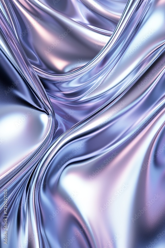 Obraz premium Flowing liquid metal creates an alluring background with smooth textures and soft reflections in silver, blue, and lavender tones. It has a futuristic vibe with clean spaces suitable for text overlay
