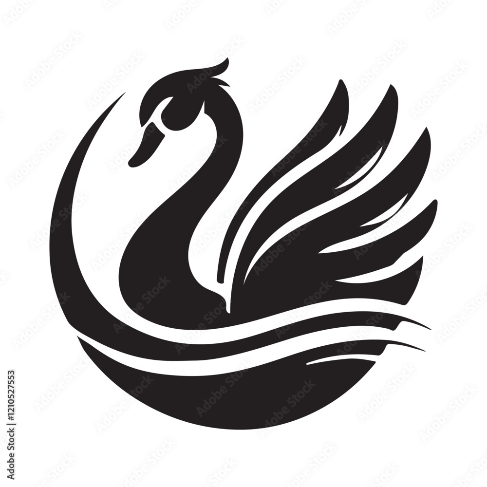 Elegant Black Swan Silhouette in Circular Design Elegant Black Swan Silhouette in Circular Design