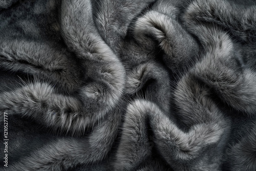 Luxurious gray fur texture with soft waves and detailed fibers photo