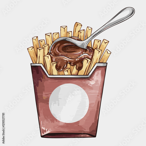Classic Poutine Illustration with Fries and Gravy