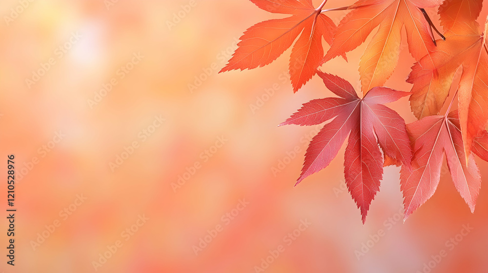 Autumn leaves, red and orange foliage, blurred background, nature scene, ideal for fall-themed designs