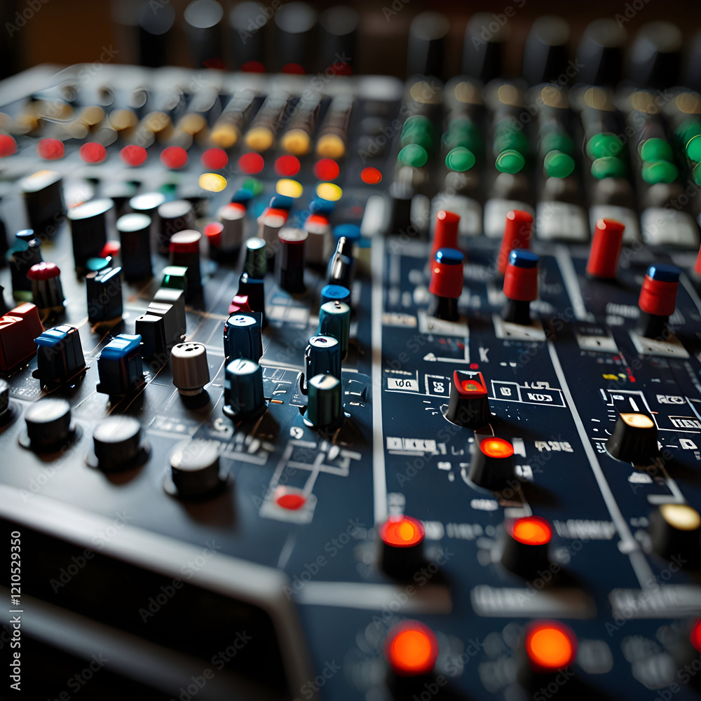 Fototapeta premium Closeup of sound mixer with buttons