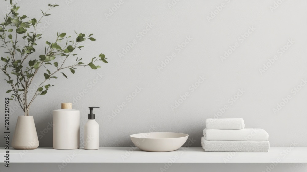 a bathroom with a white shelf and a white bowl a bathroom with a white shelf and a white bowl