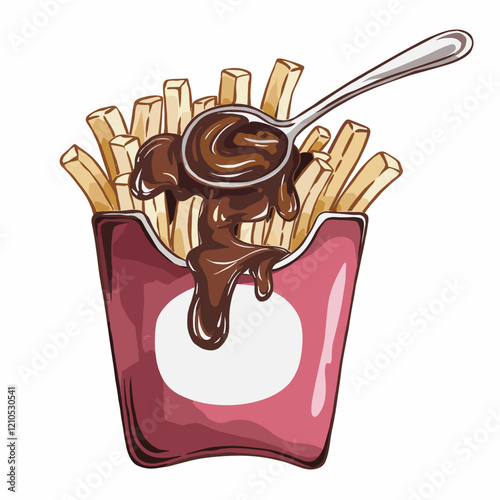 Classic Poutine Illustration with Fries and Gravy