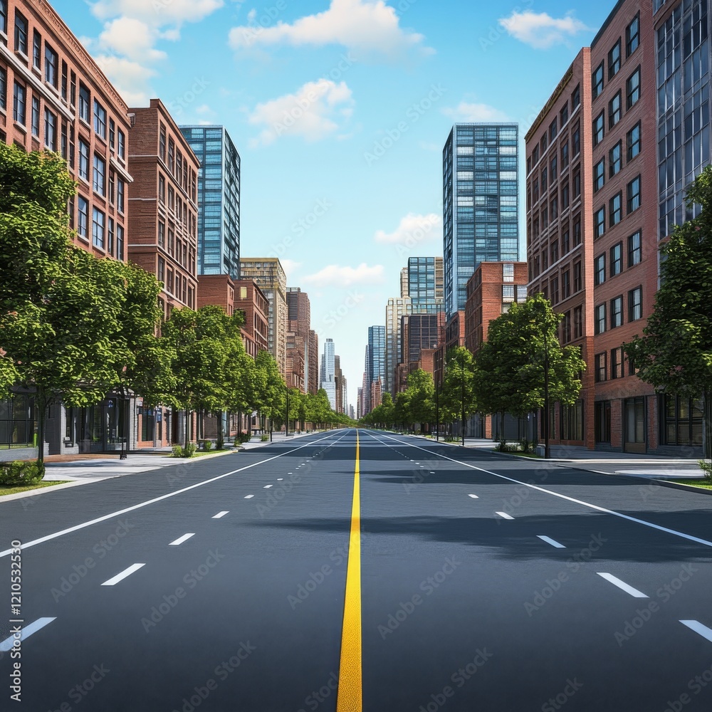 cityscape, realistic, 3d, illsutration, sunny day , showing road angle cityscape, realistic, 3d, illsutration, sunny day , showing road angle