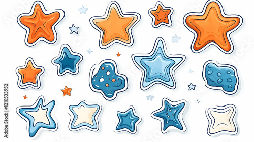 Colorful star stickers; ocean theme; white background; children's craft design photo