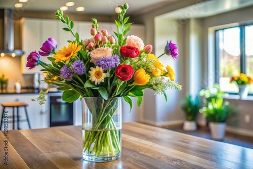 Wallpaper Mural A vase filled with fresh colorful flowers and greenery in a modern home decor setting, decor, arrangement, home Torontodigital.ca