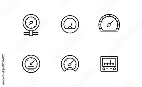 Set of Speedometer Related icon, Pressure Gauge Symbol for app web logo banner poster, Editable Stroke
