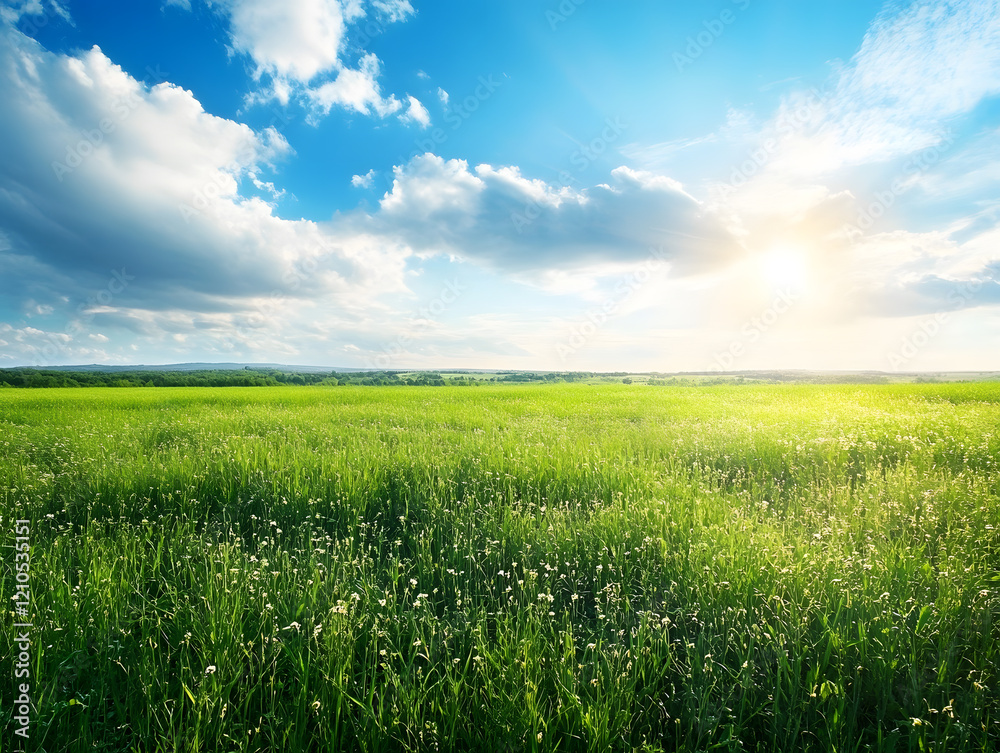 Expansive Green Meadow Under Blue Sky with Clouds Perfect Summer Landscape : Generative AI Expansive Green Meadow Under Blue Sky with Clouds Perfect Summer Landscape : Generative AI