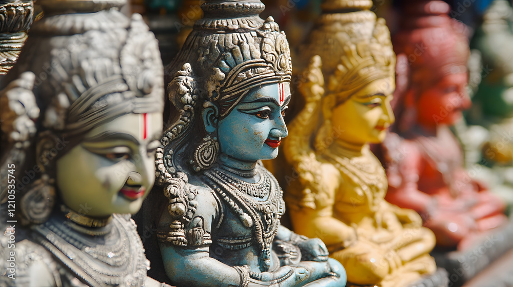 Obraz premium Colorful Hindu Deity Statues Displaying Intricate Cultural Artistry : Generative AI