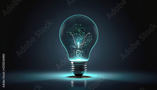 Light Bulb with Glowing circuit Inside: A Surreal, Ethereal, Bioluminescent Vision Against a Dark Background – Concept Art of Creativity and Innovation Where Nature Meets Technology in a Mystical Teal