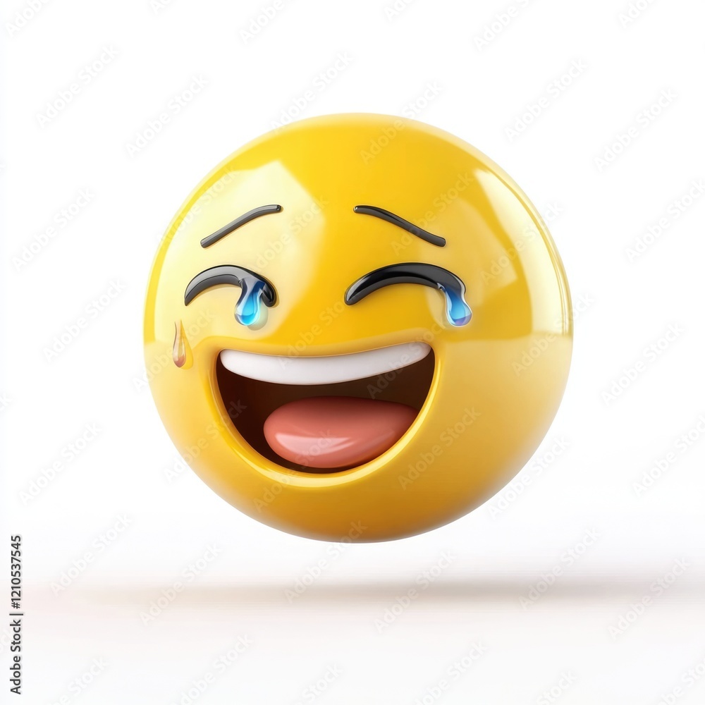 Fototapeta premium 3D Depiction of Joyful Emoticon with Tears, Isolated on White Background