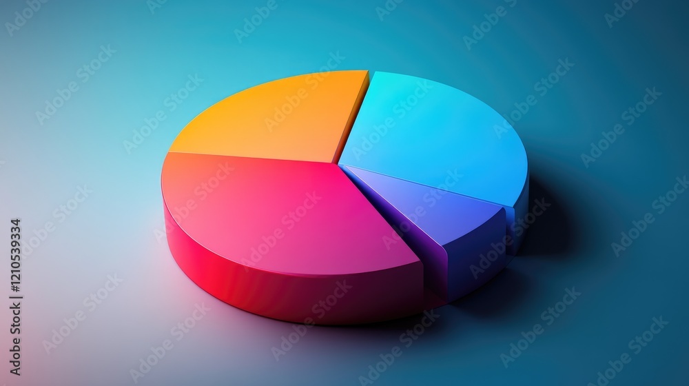 Obraz premium A side view of a D pie chart with segment rotation and a gradient color scheme, illustrating data proportions in a visually engaging manner.