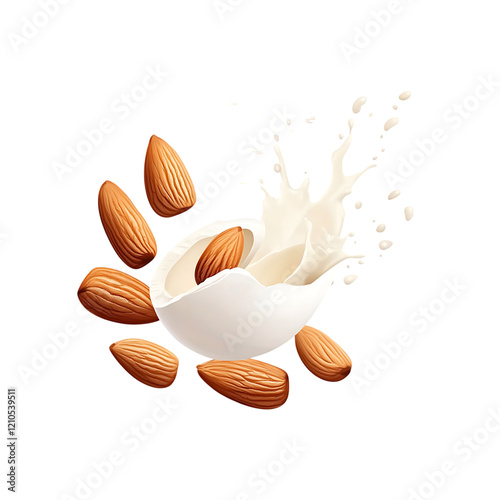 Almond milk splash isolated on a transparent background.