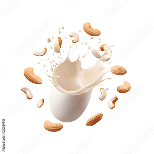 Almond milk splash isolated on a transparent background.