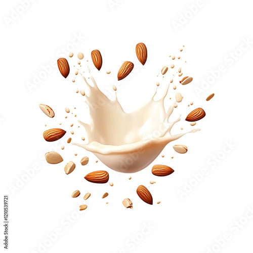 Almond milk splash isolated on a transparent background.