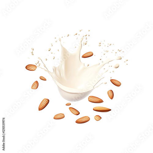 Almond milk splash isolated on a transparent background.