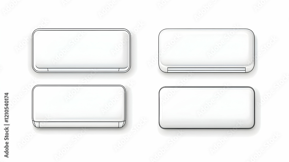 Four white air conditioner units, top and bottom views, isolated on white background; for HVAC design or marketing Four white air conditioner units, top and bottom views, isolated on white background; for HVAC design or marketing