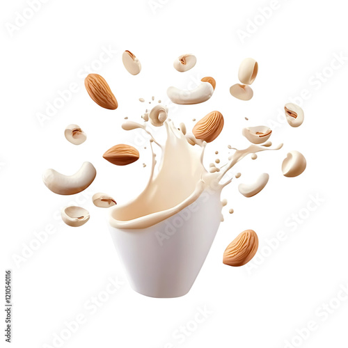 Almond milk splash isolated on a transparent background.