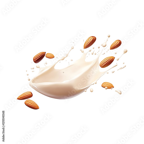 Almond milk splash isolated on a transparent background.