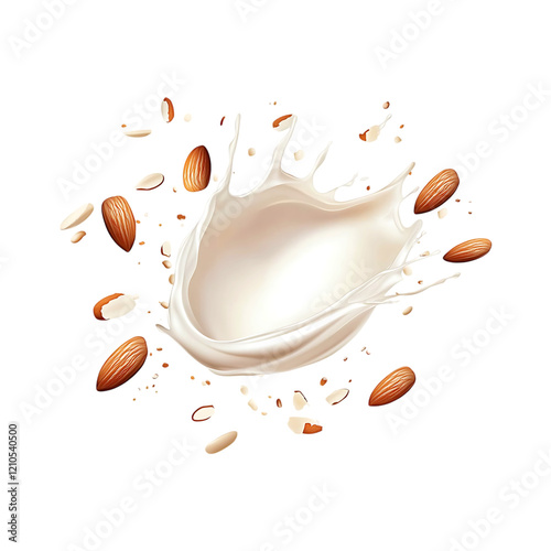 Almond milk splash isolated on a transparent background.
