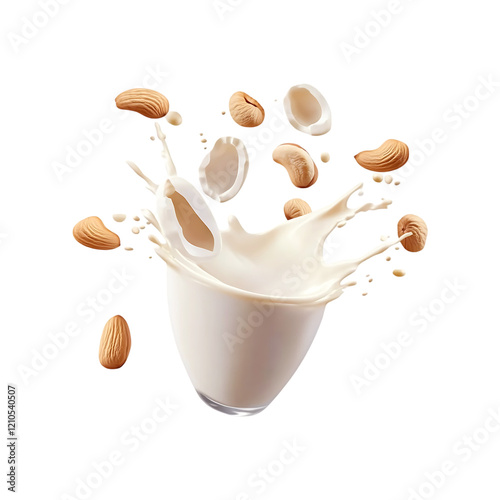 Almond milk splash isolated on a transparent background.
