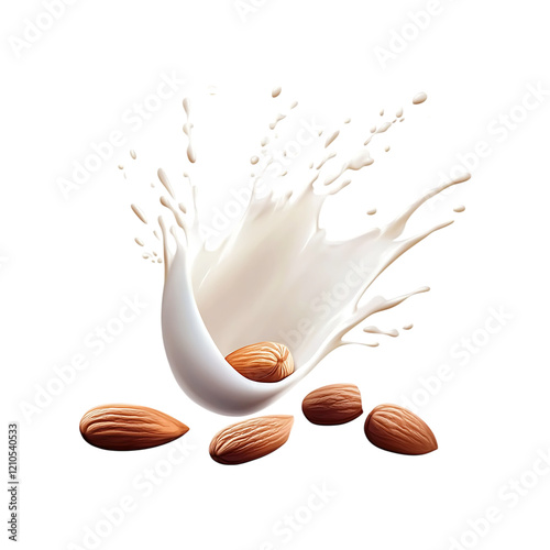 Almond milk splash isolated on a transparent background.