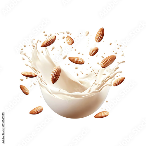 Almond milk splash isolated on a transparent background.