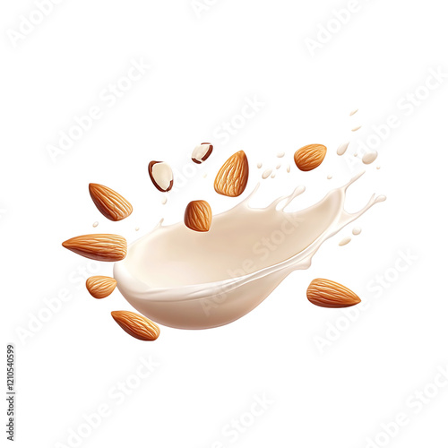 Almond milk splash isolated on a transparent background.