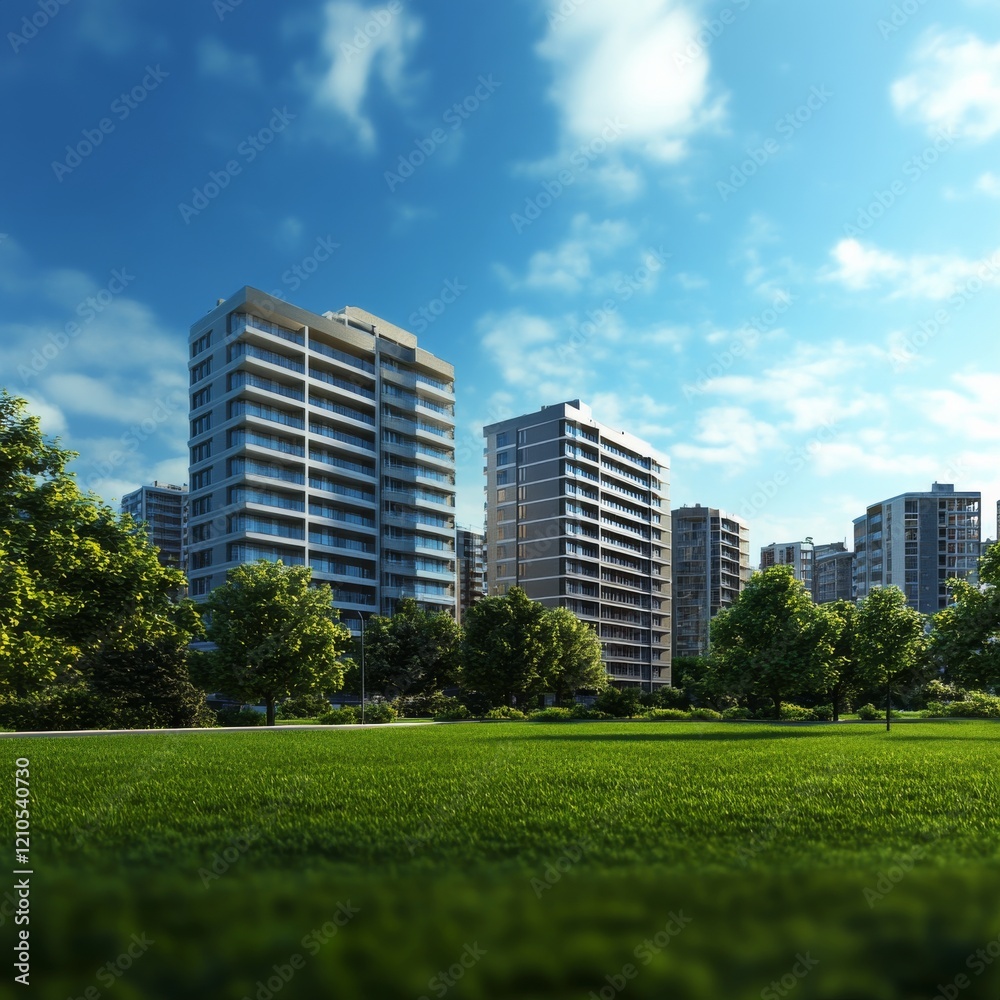 modern architecture appartement buildings, 3d, summer, blue sky, green park foreground, city background, nice atmosphere, cinematic, architecture modern architecture appartement buildings, 3d, summer, blue sky, green park foreground, city background, nice atmosphere, cinematic, architecture