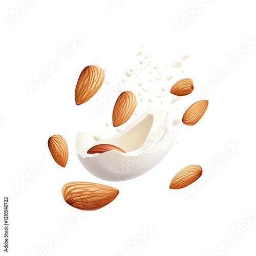 Almond milk splash isolated on a transparent background.