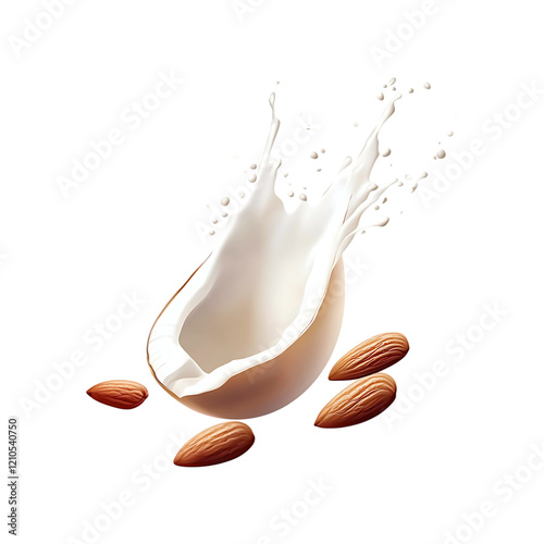 Almond milk splash isolated on a transparent background.