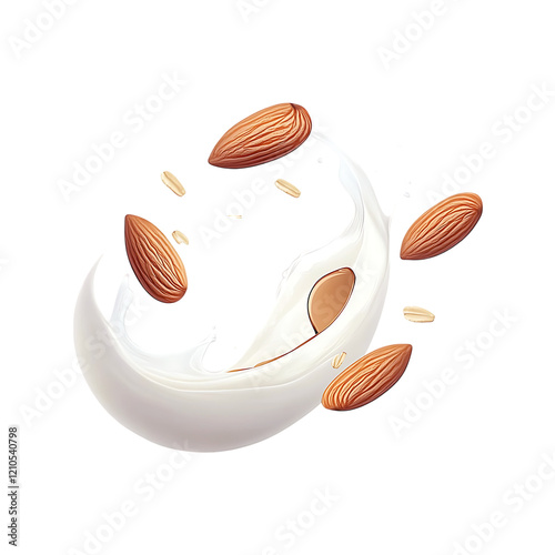 Almond milk splash isolated on a transparent background.