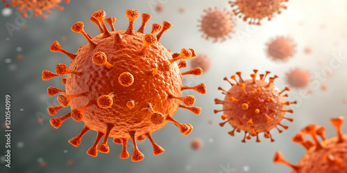 Microscopic View of Coronavirus with Detailed Spikes