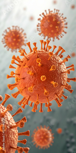 Close-up of Coronavirus Particles Under Microscope