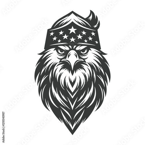 Monochrome illustration of an eagle head with fierce expression, open beak, sharp details, black and white vector art, the wildlife symbol  
