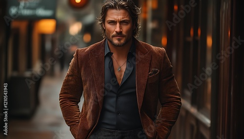 Handsome man in brown corduroy jacket.