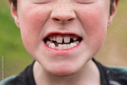 Child with Missing Tooth Smiling Outside with Freckles in Bike Day photo